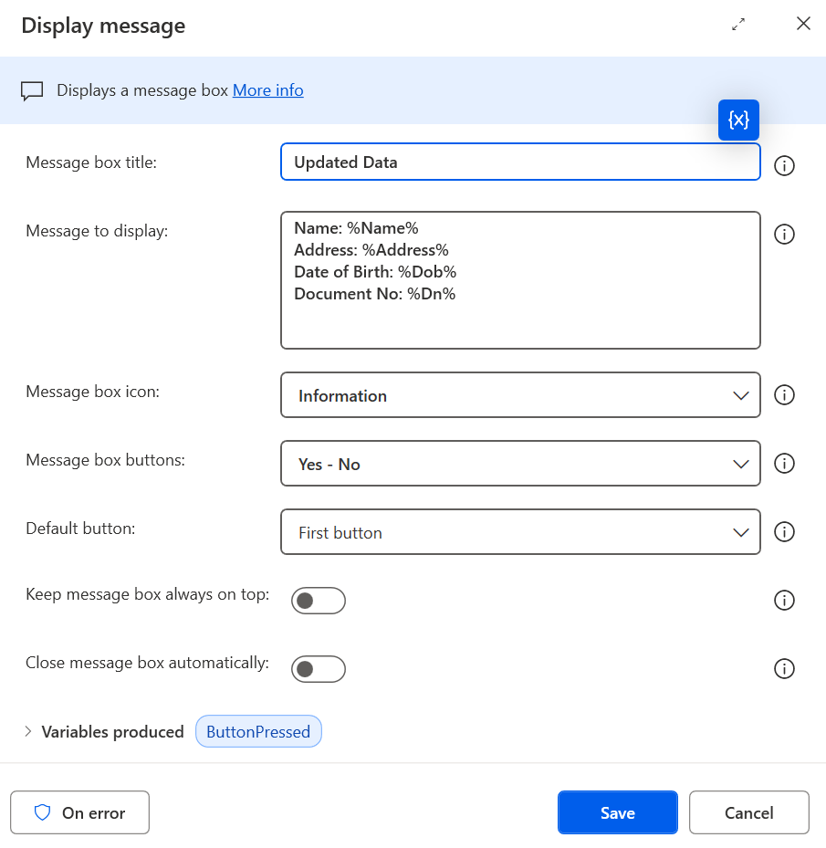 Display Message